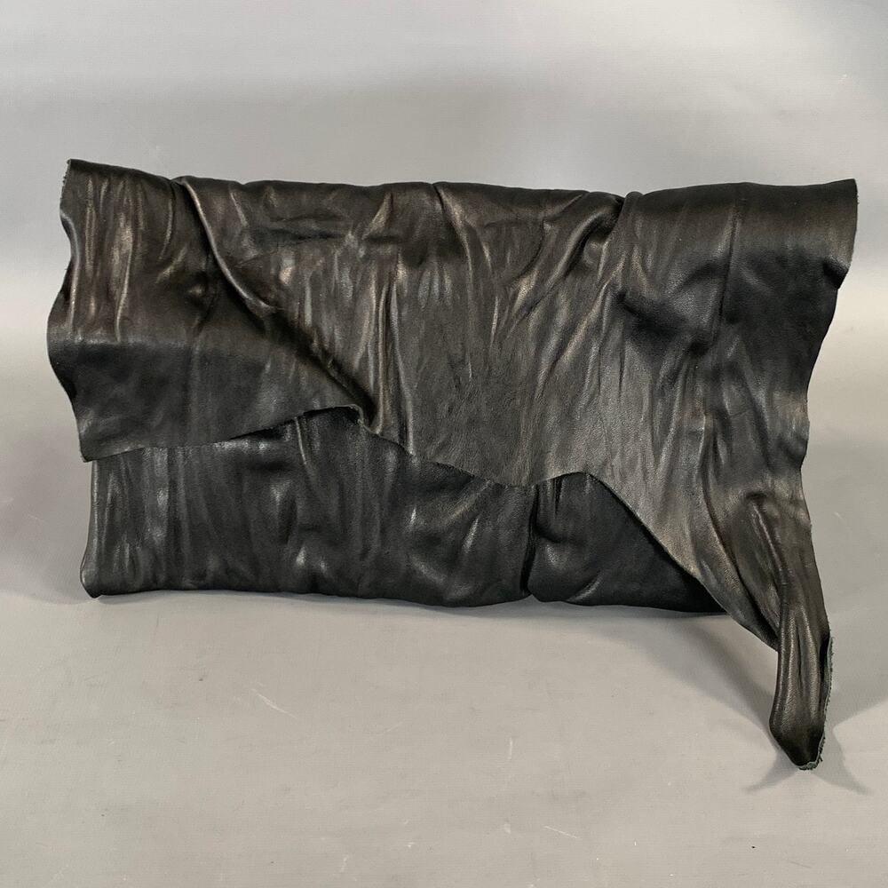 NO BRAND Black Wrinkled Leather Clutch Handbag